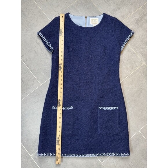 STS Sail to Sable Dark Blue Tweed Wool Blend Shift Dress Size 8 Short Sleeve - Picture 4 of 14